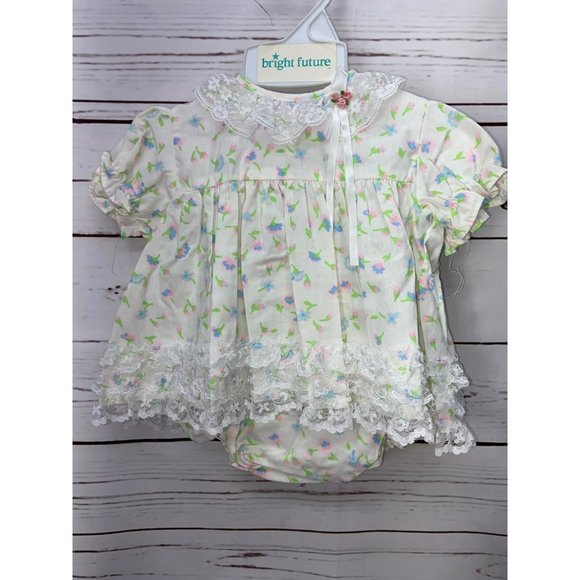 Cutest Ones Vintage Size 12 Months White Floral Print Infant Girls 2 Piece Dress - Picture 5 of 10